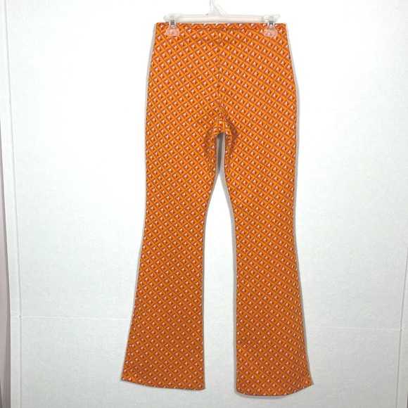 Zara Retro Mod Geometric Y2K style Orange Flare Pants size Medium - Picture 3 of 12